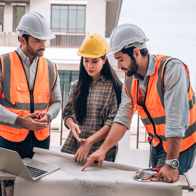 Construction professionals reviewing plans