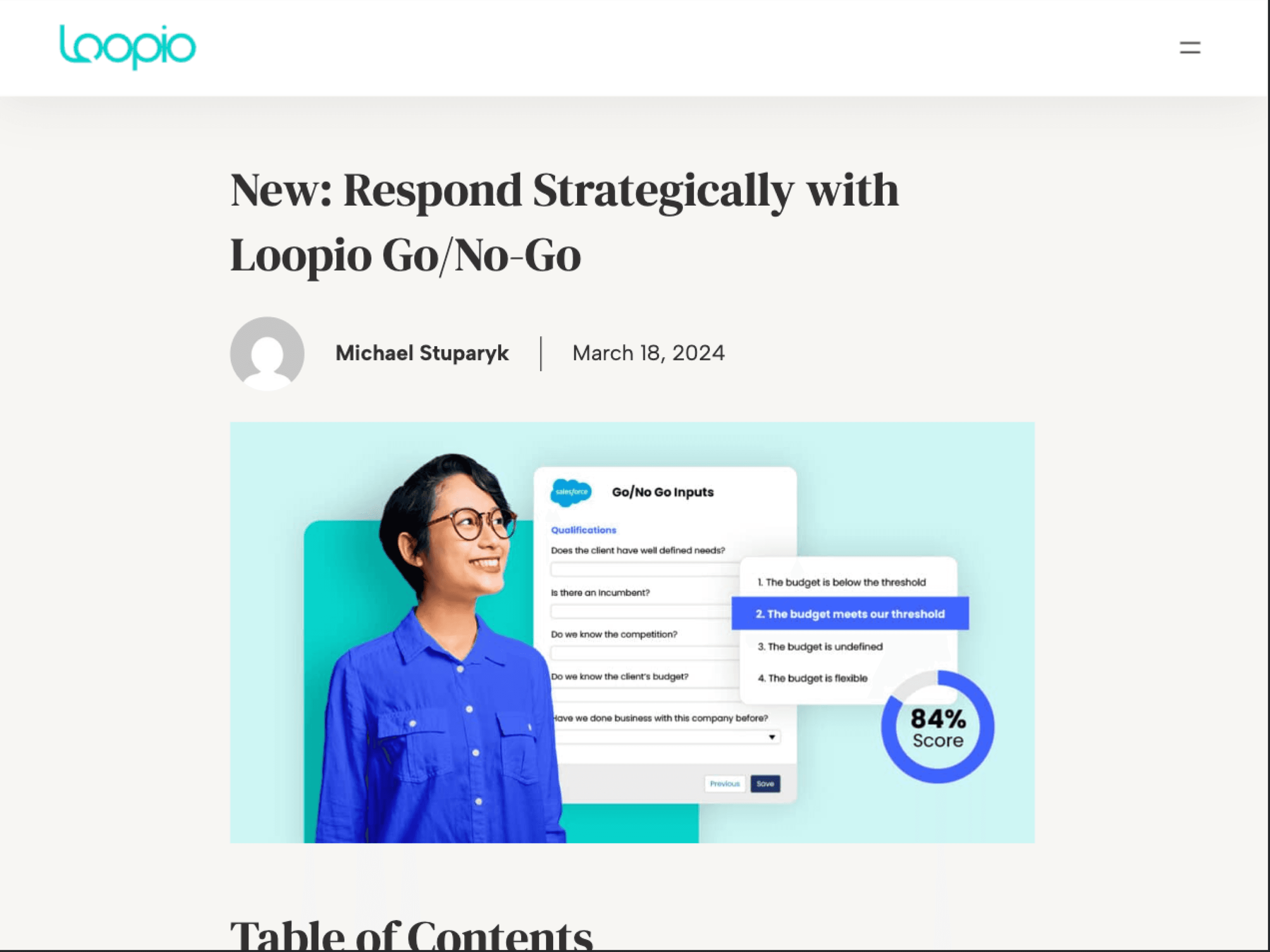 Loopio Go/No-Go RFP Qualification in CRM