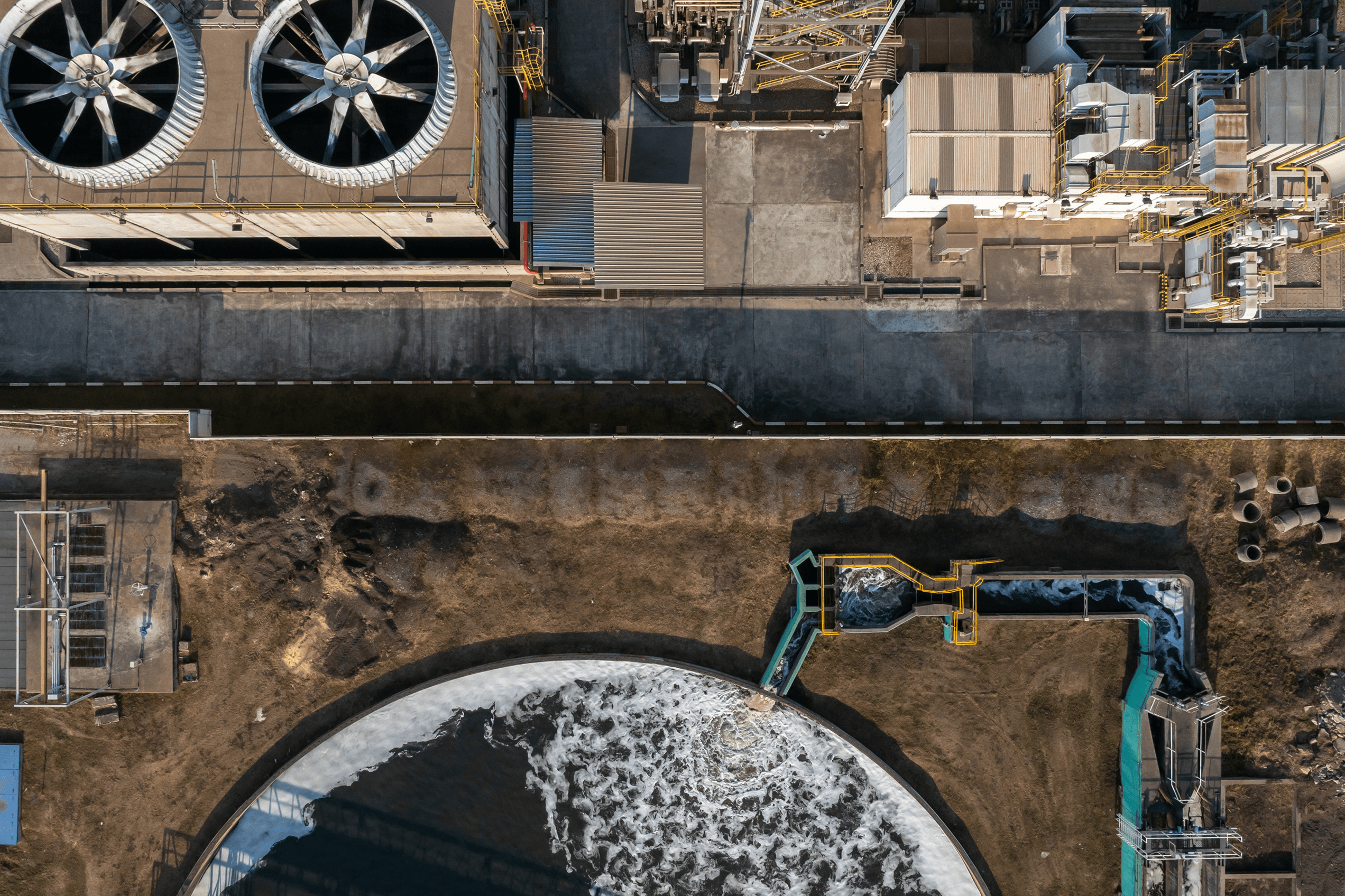 Aerial view of a water and wastewater treatment facility