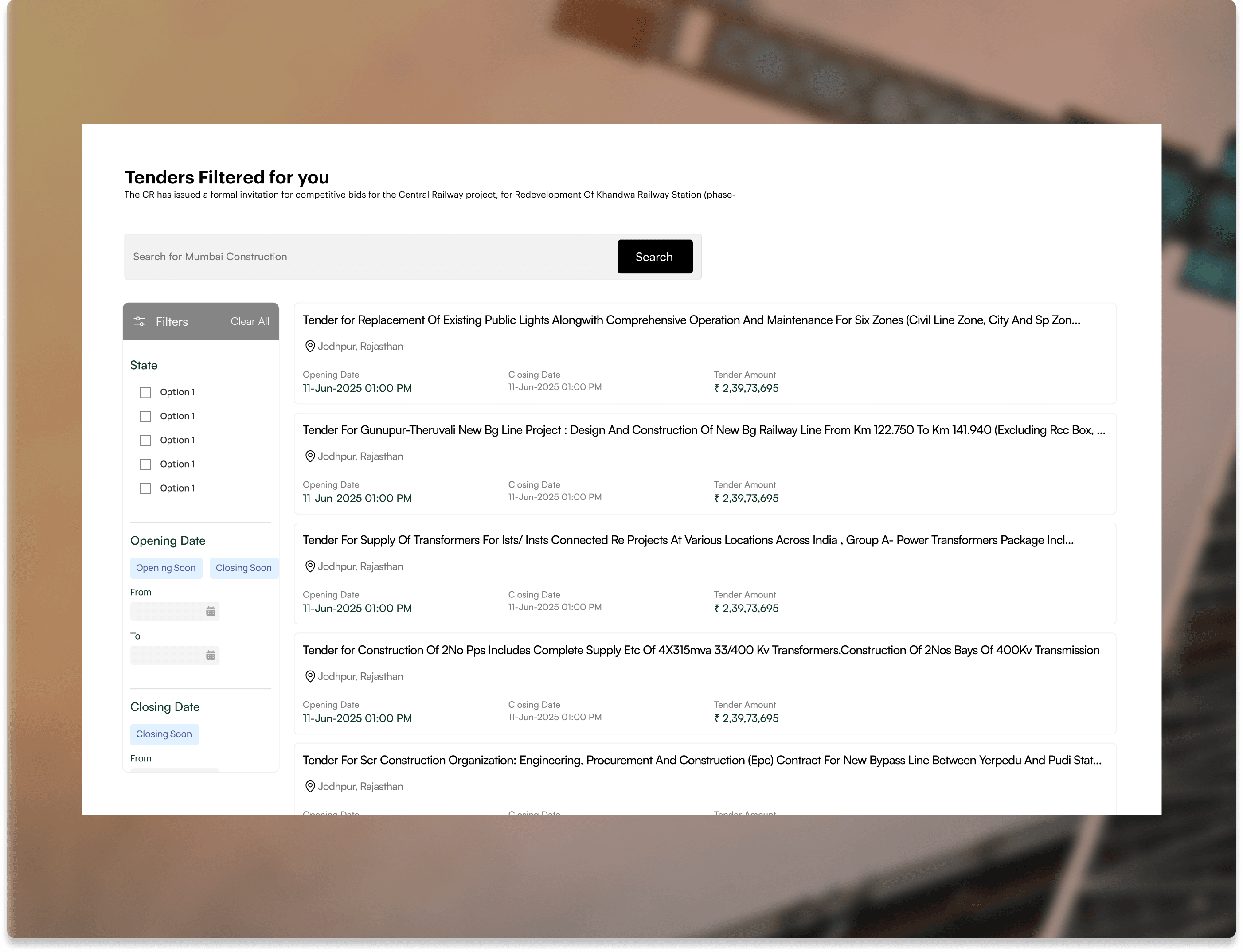 PQ-based tender shortlisting interface