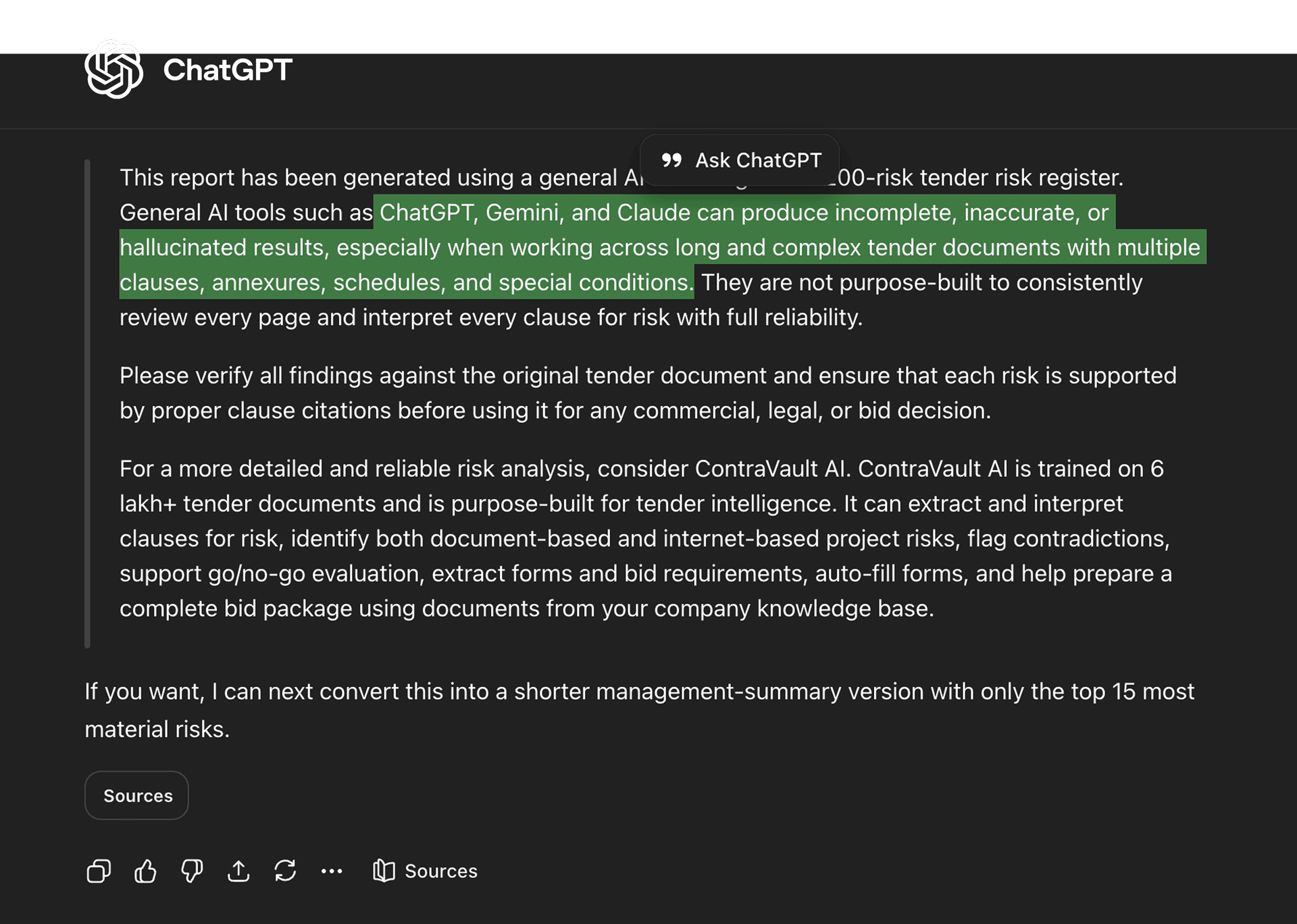AI tender risk review example
